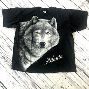 Vintage 1990’s 90’s Wolf Atlanta Black t-shirt tee t-shirt shirt top novelty